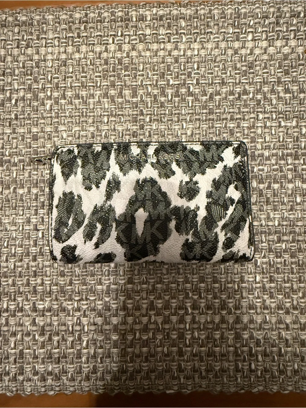 Michael Kors White and Black Leopard-Print Zip Wallet